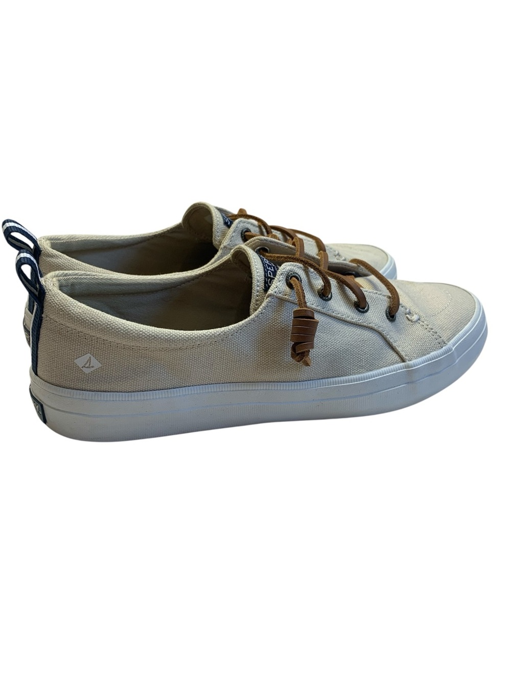 Sperry Women's Light Beige Canvas Low-Top Sneaker with Tan Leather Laces 8.5 - Picture 2 of 9